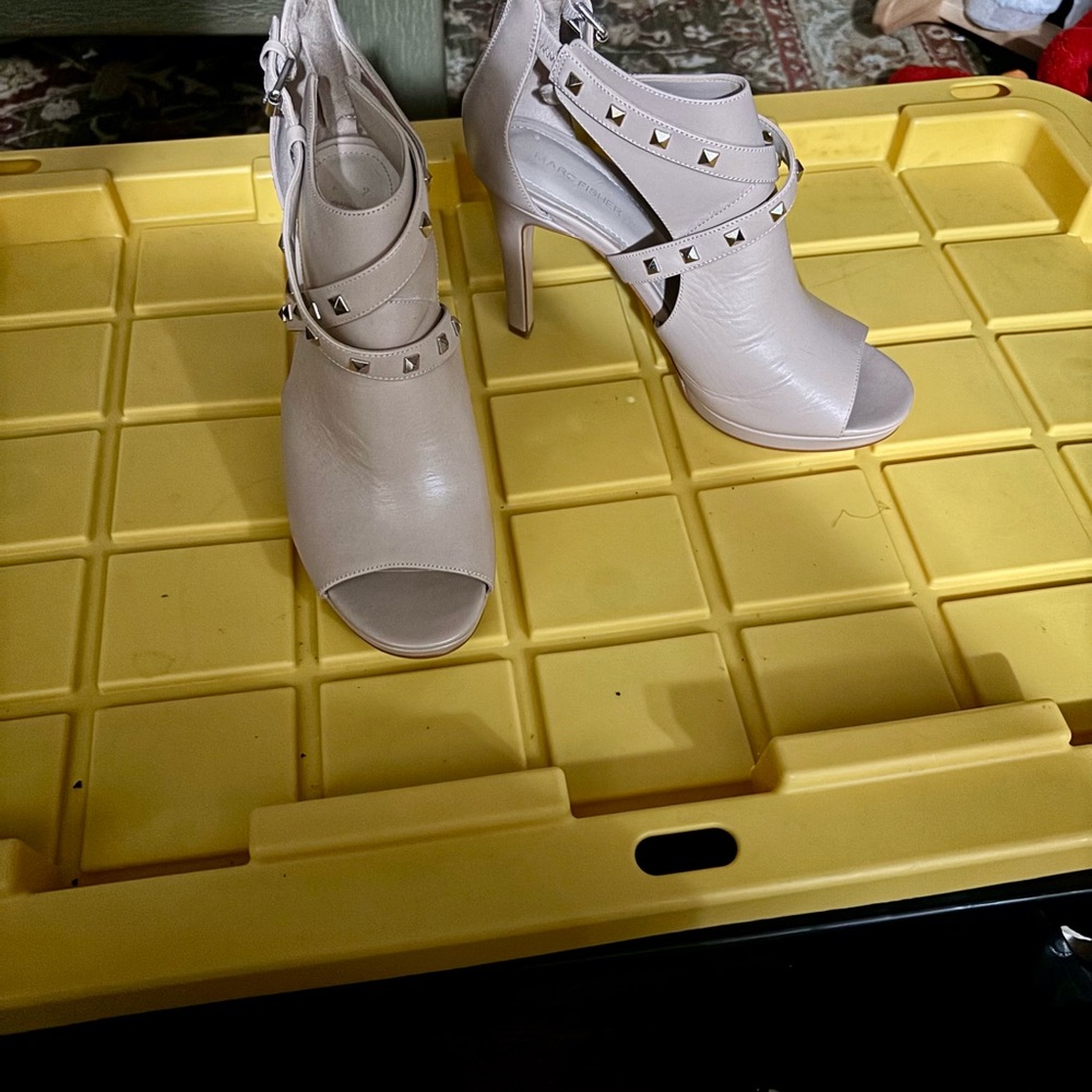 Marc Fisher Studded Peep-Toe Heels - Cream